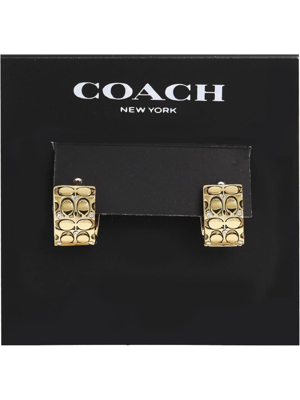 Coach Women's Golden Quilted Huggie Earrings Gold Tone Crystal Designer Boutique - Picture 5 of 6